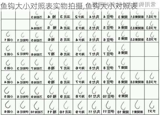 鱼钩大小对照表实物拍摄,鱼钩大小对照表